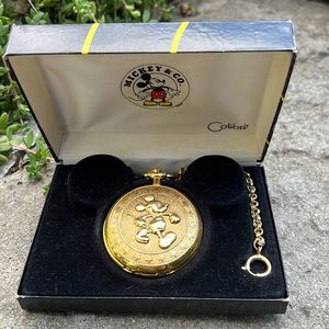 Disney Mickey Rare Vintage Colibri Gold Musical Pocket Watch NIB